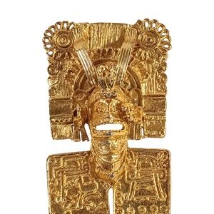 RARE Gold Plated Aztec-Inspired Brooch
